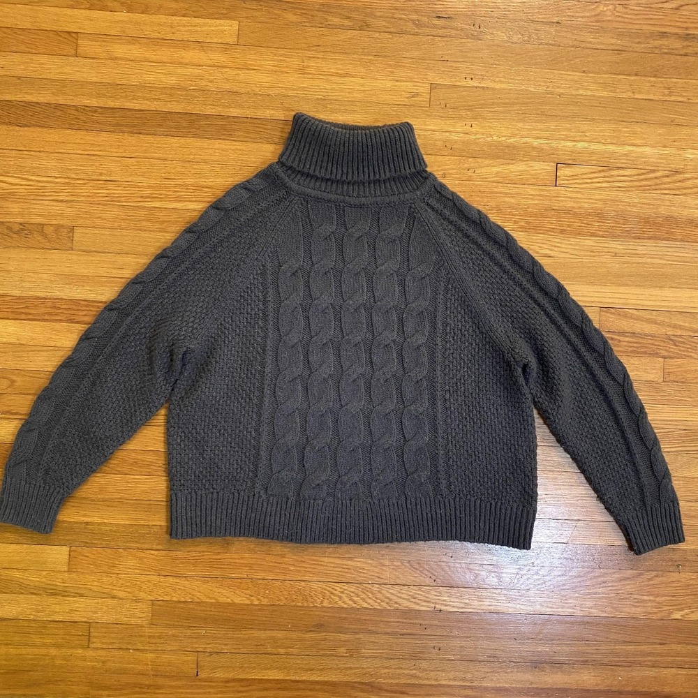Gap Sweater Womens Small Gray Turtleneck Cable Knit Alpaca Blend Pullover